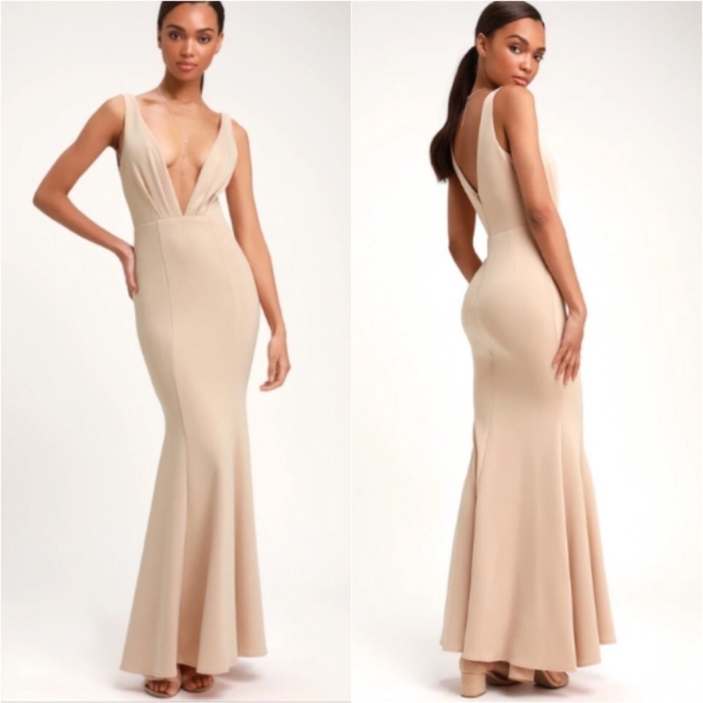 NEW Lulu's Mermaid Formal Blush Fitted Maxi Dress - Picture 1 of 8